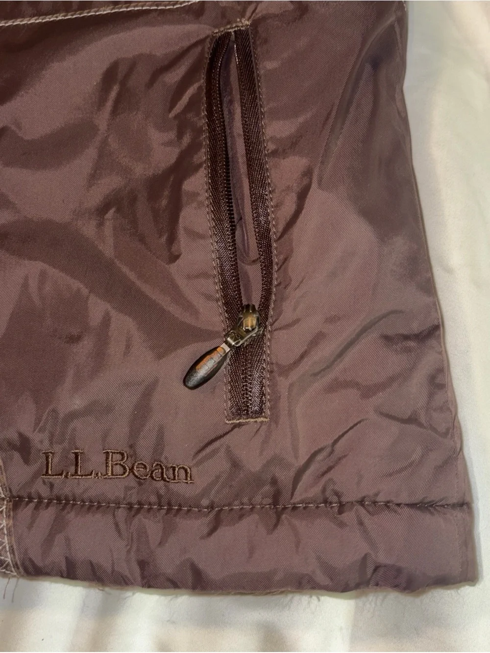 L.L. Bean Girls Medium 5-6 Brown parka W/removable Hood Zip-Up Jacket
